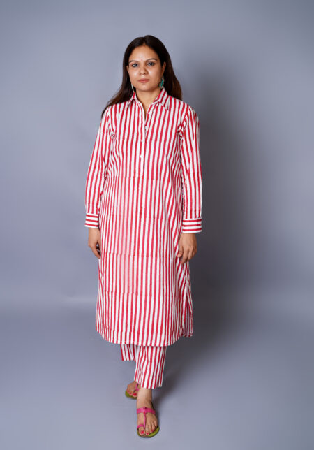 Red Stripes Hand-Block printed Cotton Coord Set