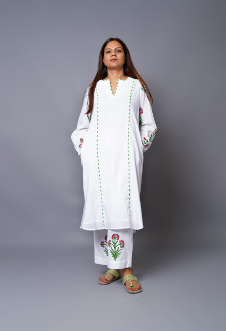 White Hand-Block Printed Cotton Coord Set