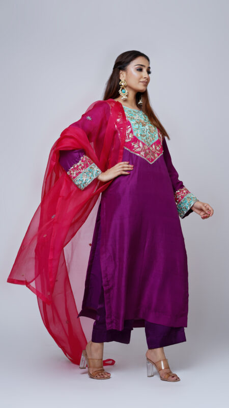 Purple Raw Silk Suit Set