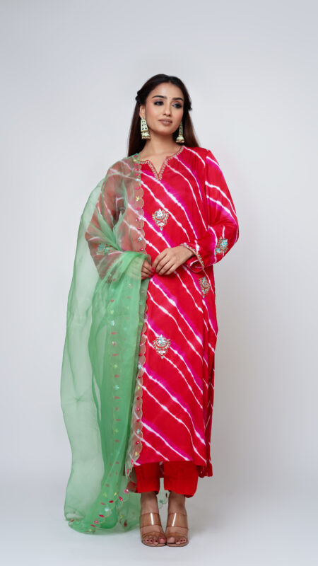 Pink Leheriya Suit Set