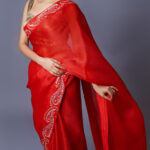 Red hot Pure Satin Organza Silk Saree with blouse