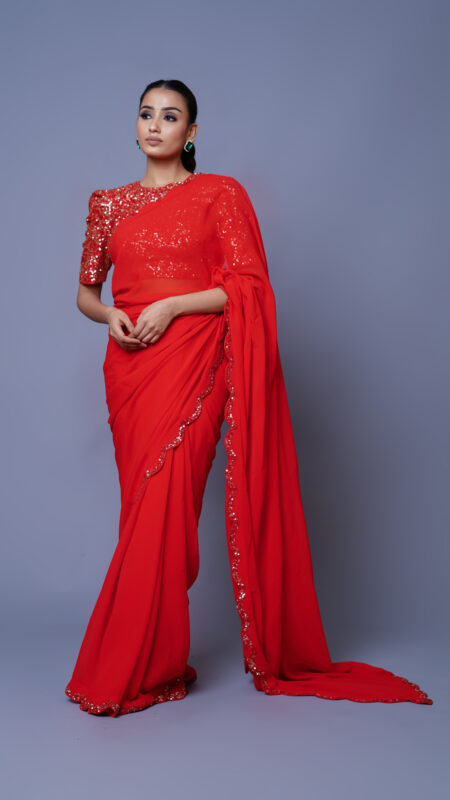 Red Georgette Saree Set