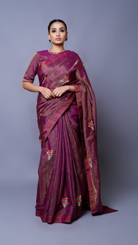 Purple Chanderi Tissue Saree Set