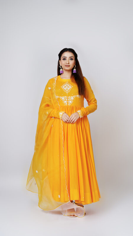 Yellow Mul-cotton Anarkali Set