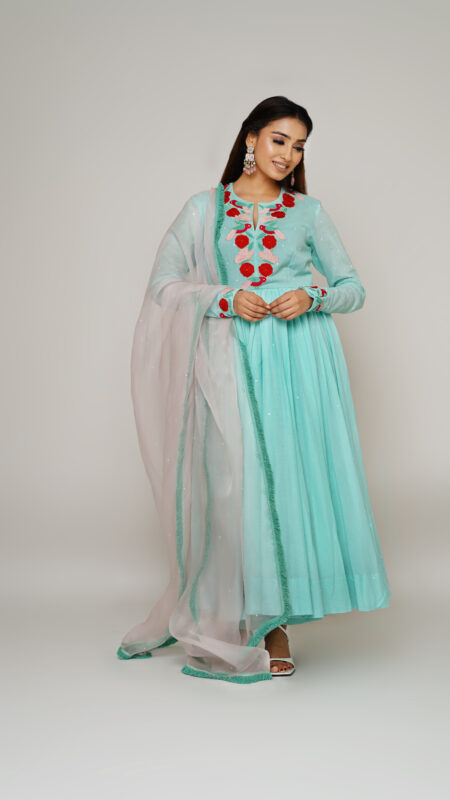 Aqua Mul-cotton Anarkali Set