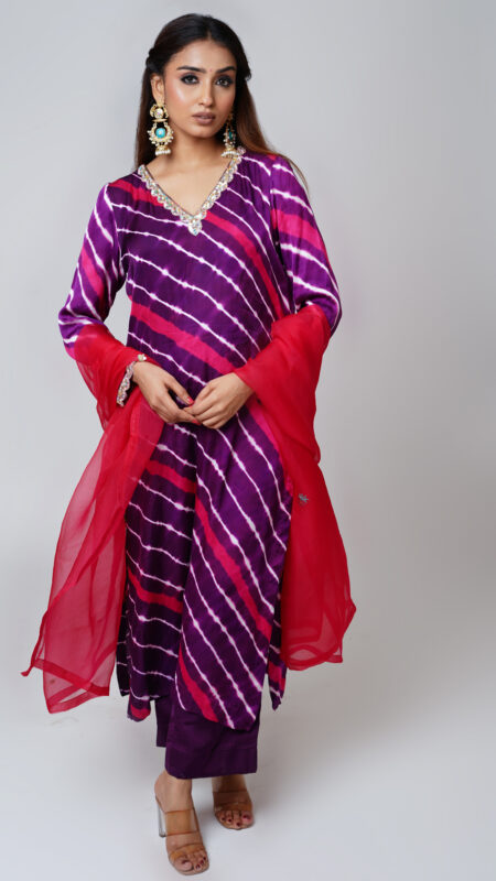 Modal Silk Leheriya Kurta Set
