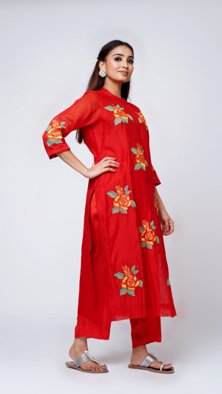 Red Chanderi Silk Kurta Set
