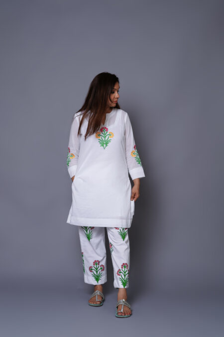 White Cotton Coord Set with Embroidery