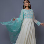 Off-White Chanderi Silk Anarkali Set with Organza Silk Dupatta