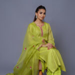 Neon Green Half Tissue Chanderi Suit with Dupatta