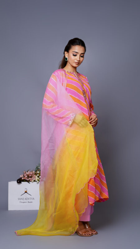 Pink – Orange Leheriya Suit Set
